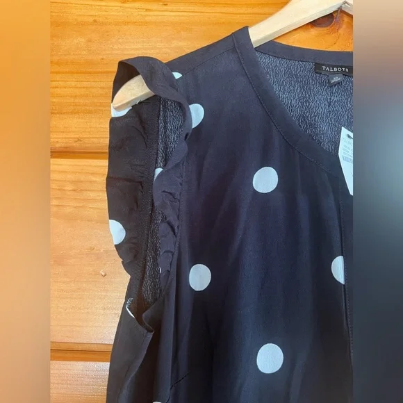 Talbots Polka Dot Black & White Ruffle Sleeves Jumpsuit Womens 10